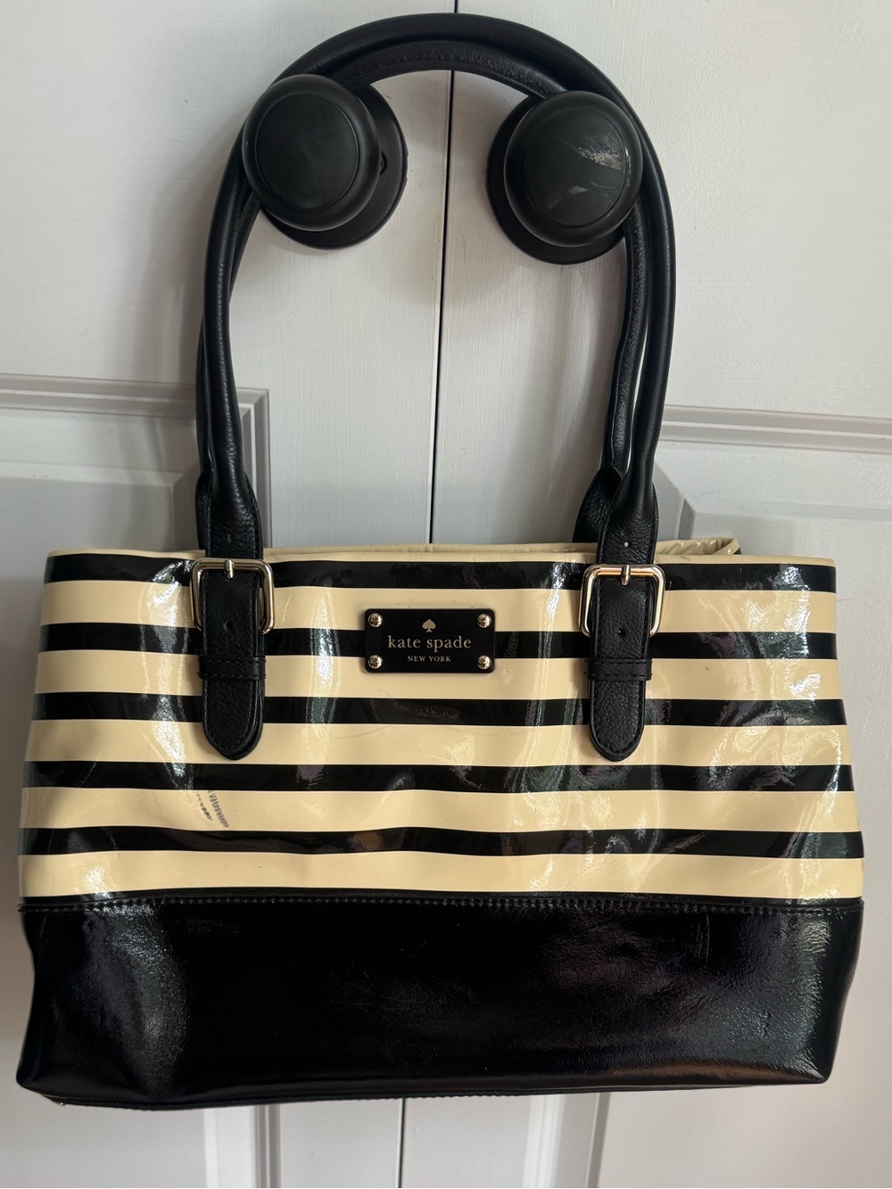 kate spade Black and Cream patent
Striped Tote Bag